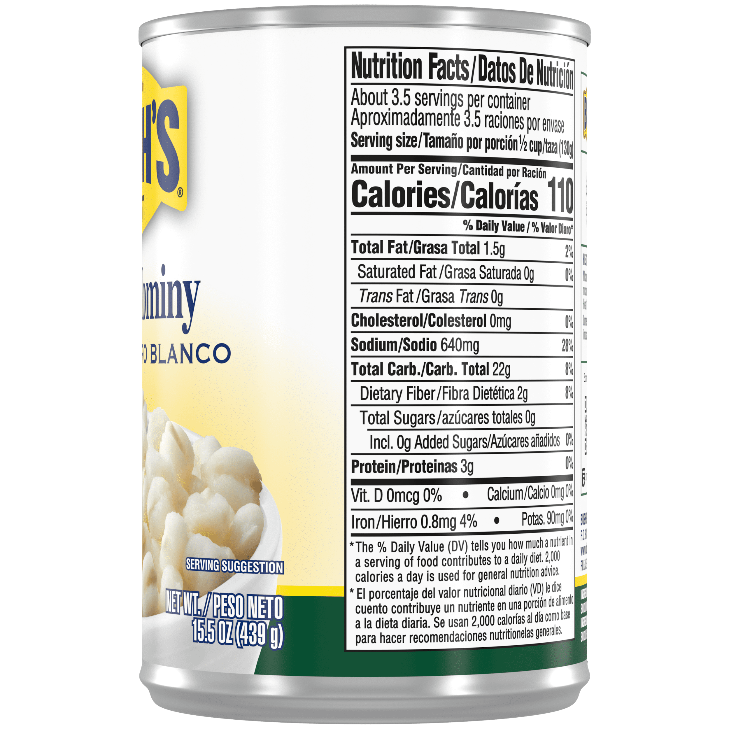 (12 pack) Bush's White Hominy, Maiz Pozolero, Canned Hominy, 15.5 oz
