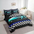 thumbnail image 3 of Feelyou Fashion Racing Car Bedding Comforter Set 7pcs for Boys, Modern Extreme Sports King Bedding Sets, Checkered Flag Reversible Bed Sheets, Lightweight Room Decor, 3 of 7