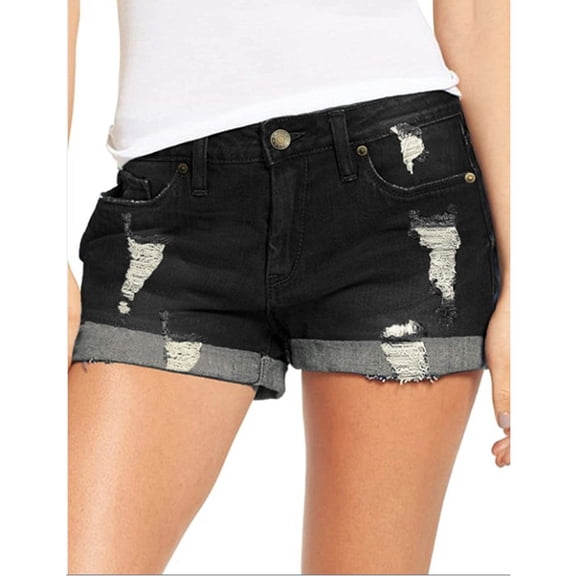 LYMAYTER Women Denim Shorts Summer Fallow Denim Shorts Low Waist Hole Shorts for M-2XL