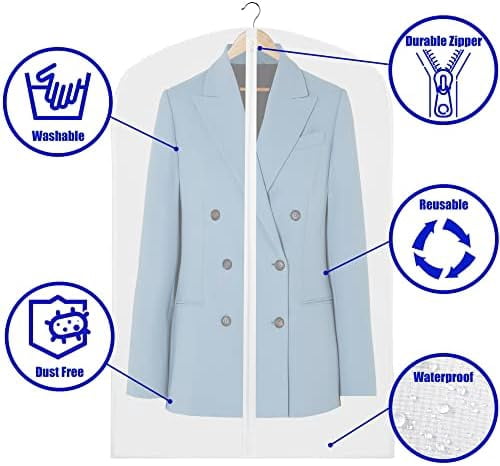 40-Inch Clear Garment Bags with Zipper for Suits, Dresses, Costumes, Uniforms - 10 Pack