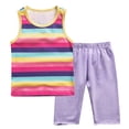 thumbnail image 6 of Girls' Rainbow Striped Two-Piece Summer Round Neck Sleeveless Vest And Elastic Waisted Cropped Pants Set Sizes 1-12, 6 of 6