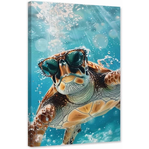 ZHONGYUTONG Turtle Wall Art for Bathroom Ocean Animal Canvas Sea Theme Pictures Coastal Beach Painting for Toilet Decor Framed (12.00" x 18.00")