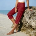 thumbnail image 7 of Nestiefly Capri Pants for Women - Split Button Elastic Waist Bermuda Knee Length Cotton Linen Capris Summer Casual Pedal Pushers with Pockets 2026 Red XL, 7 of 7