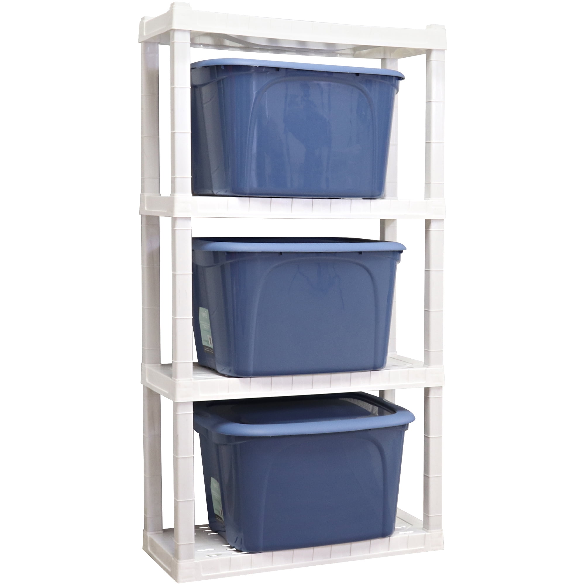 4 Tier Heavy Duty Storage Shelves Plastic Unit Organizer 4 Shelf White 