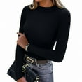 thumbnail image 4 of Women's Ribbed Knit Long Sleeve Mock Neck Slim Fit Thermal Base Layer Top Stretchy Lightweight Sweater Shirt for Fall Winter Black S, 4 of 7