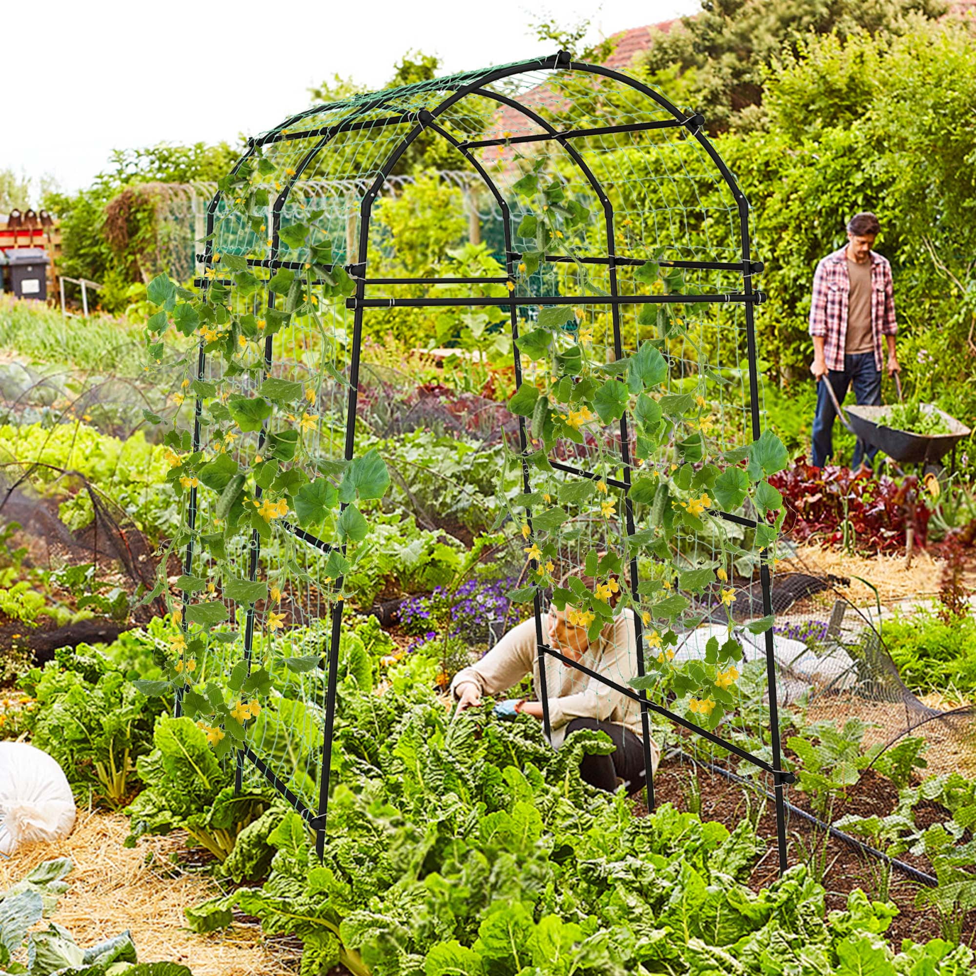 Costway 1 PCS 7.5FT Garden Arch Trellis Outdoor Plant Support Archway for Climbing Vine Flower