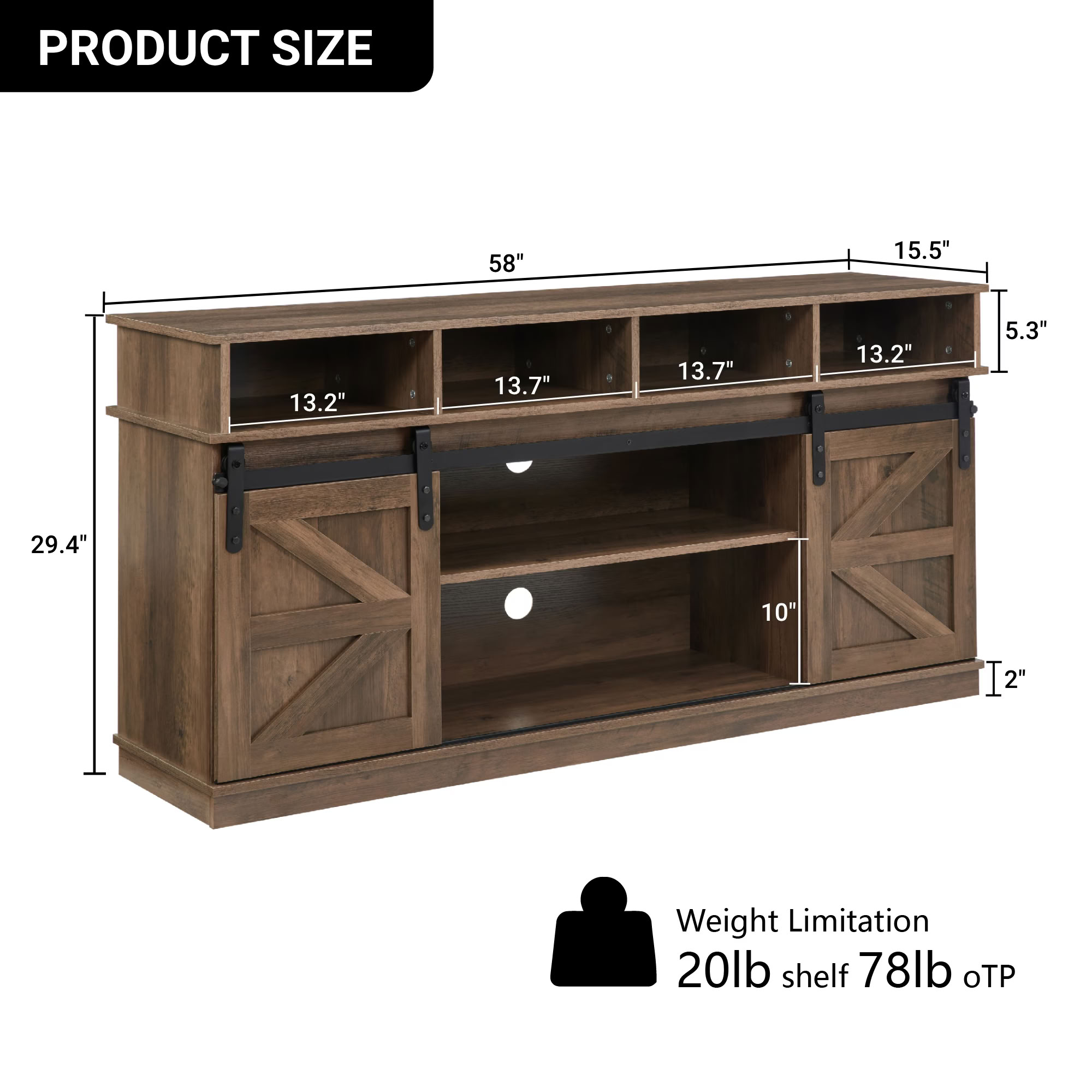 MAYEERTY Modern TV Stand with Sliding Barn Door, Farmhouse Wood Storage Cabinet with Adjustable Shelves for TVs Up to 65", Natural Brown