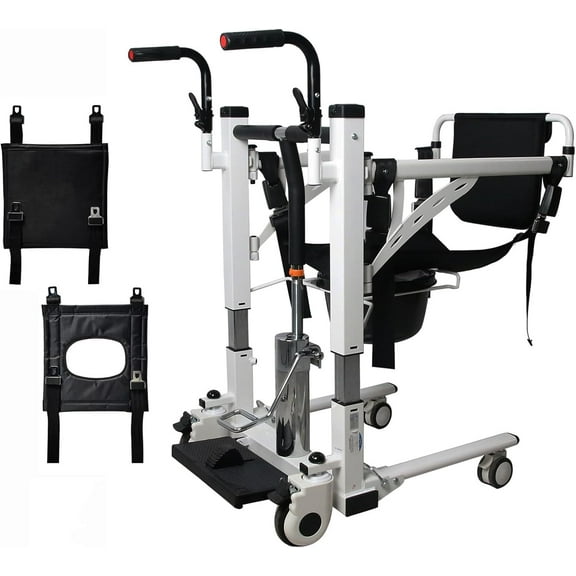 Hetoy Hydraulic Patient Transfer Lift Chair with 180° Split Seat - Multifunctional Transfer Wheelchair with Backrest and Potty, Adjustable Seat Height Shower Chair for Elderly and Bedside Commode