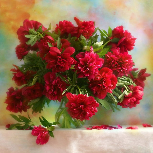 Graflsoa Elegant Red Flower Diamond Painting Kit with Round Rhinestones for Wall Art and Home Decor