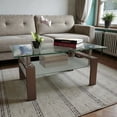 thumbnail image 2 of Tcbosik Rectangle Coffee Table with Glass Top and Metal Legs, 38.6" Cocktail Table with Open Shelf, 2-Tier Center Table for Living Room, Easy Assembly, Walnut, 2 of 8