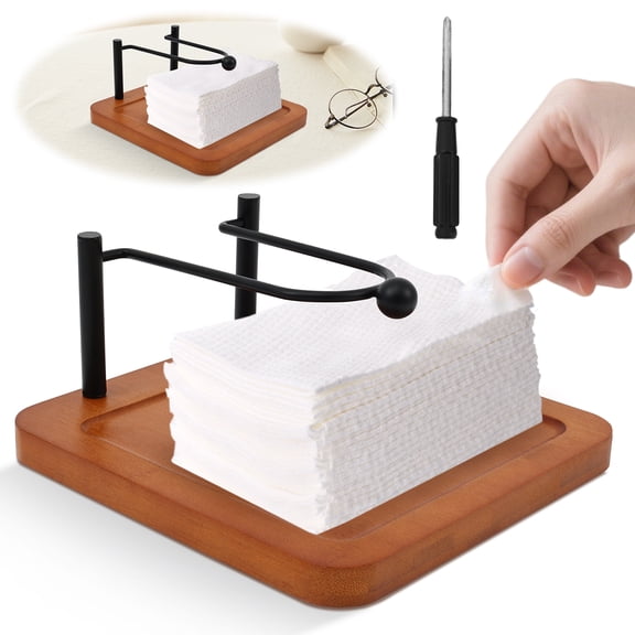 Napkin Holder for Table, Wooden Napkin Holder with Weighted Arm, Square Napkin Dispenser, Flat Napkin Tray for Dining Room Countertop Tables