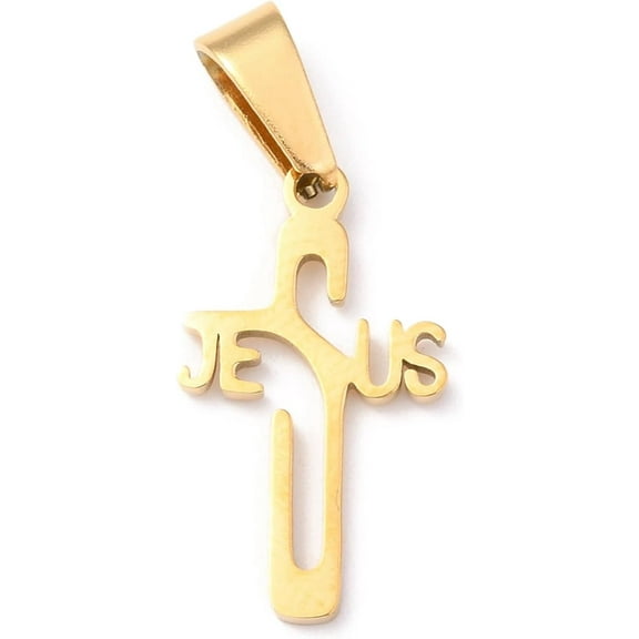 5Pcs Easter 304 Stainless Steel Pendants Cross with Word Golden for Women Birthday Festival Elegant Gifts Personalized Jewelry 21x12x1.2mm Hole: 3.5x7mm