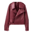 thumbnail image 5 of Chaqueta de cuero liso para mujer, abrigo holgado con cremallera, estilo Harajuku Y2K, para invierno, 2023, 5 of 5