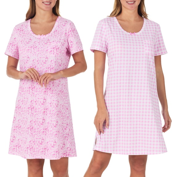 Carole Hochman Womens 2-Pack Sleep & Lounge Shirts - 100% Cotton Sleepwear & Loungewear Night Gowns - Soft, Lightweight & Breathable Pajamas Tshirt Dress Nightgowns for Women, Pink, Small