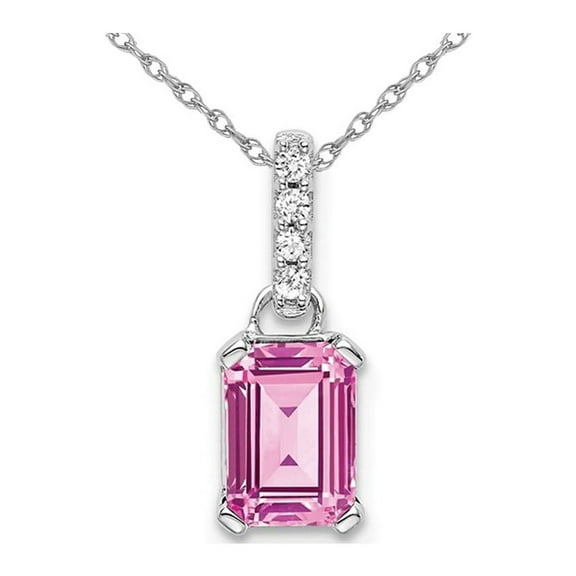 1.00 Carat (Ctw) Lab-Created Pink Sapphire Emerald Cut Pendant Necklace in 10K White Gold with Chain for Women