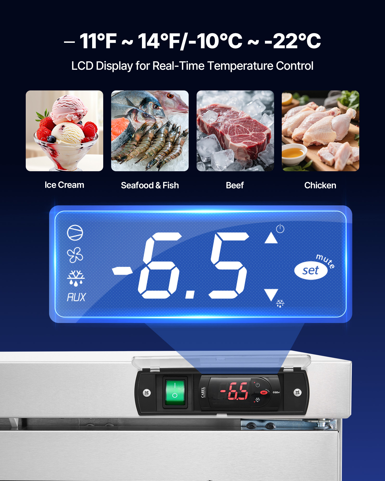 VEVOR 60" W Commercial Freezer, 14.8 Cu.Ft Worktop Freezers Undercounter with LED Auto Lighting and Lockable Door,2 Doors Food Freezing Prep Worktable,Stainless Steel