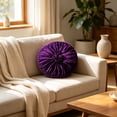 thumbnail image 2 of Round Velvet Throw Pillow, Ruched Decorative Cushion, Pleated Rosette Accent Pillow With Soft Filled Center, Sofa Bed Chair Window Seat Home Decoration Cushion, 2 of 6