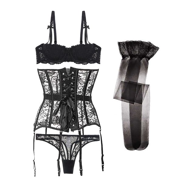 Varsbaby Sexy Lace Bra Half Cup Push up Bras and Embroidery Panties and