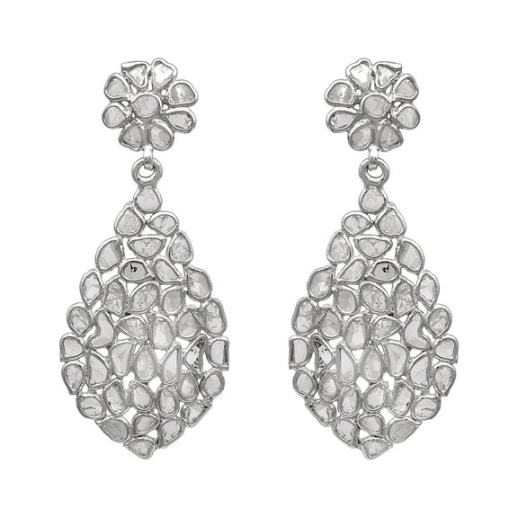 Mooneye 2.60 CTW Natural Diamond Polki Dangles 925 Sterling Silver Mother's Day Gift Women Earrings