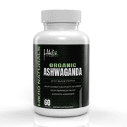 Hiki10 Naturals - Organic Ashwagandha Capsules 1300mg with Black Pepper, 60 Count Supplement