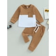 thumbnail image 2 of Biekopu Toddler Boys 2PCS Pants Sets Long Sleeve Contrast Color Tops and Drawstring Pants Sets, 2 of 9