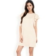 thumbnail image 4 of Women's Ruffle Sleeve Textured Knit Mini Shift Dress- Beige,Large, 4 of 7