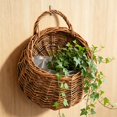 thumbnail image 2 of HomelyJoy Woven Flower Basket, Pure Handmade Rattan Flower Pots with Handle, Brown Hanging Wall Storage Basket for Garden Patio Indoor Outdoor Decor, 8.66 x 7 in, 2 of 8