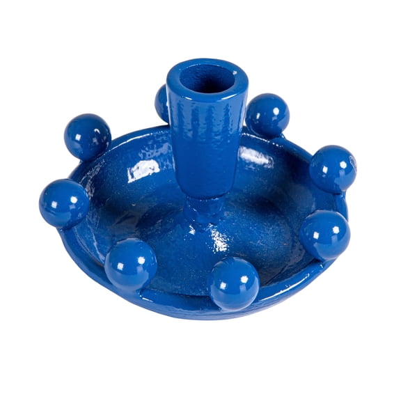 Creative Co-Op Cast Metal Taper Holder with Orbs, Blue