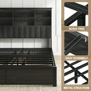 Lifezone Bookcase Beds Queen Bed Frame with Wooden Platform, Rustic Grey