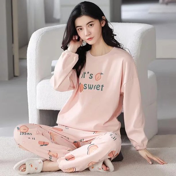 Conjuntos de pijama de poliéster para mujer, ropa de dormir de dibujos animados a cuadros, ropa de dormir larga para el hogar, traje informal de talla grande 5XL, primavera y otoño
