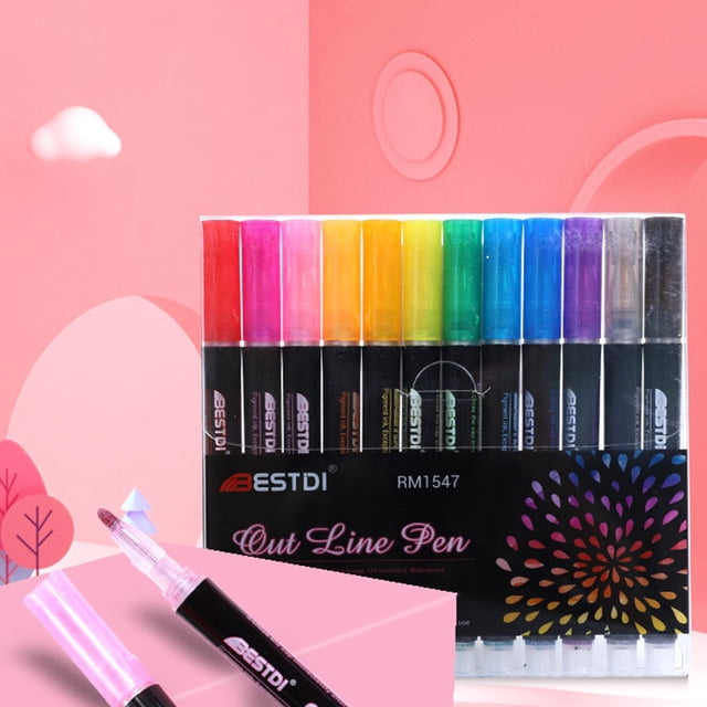 RXIRUCGD Markers 12 Colors Outline Markers Pens, Super Squiggles Double Line Pen, Glitter Drawing Pens For Greeting Cards, Craft, Posters, Painting, Child Color6ml