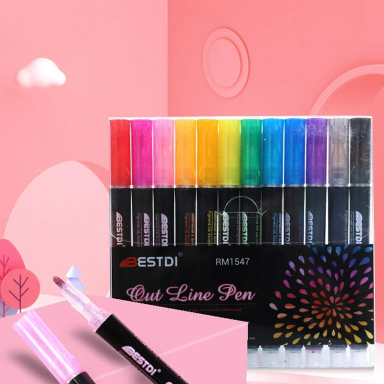 SDJMa Double Line Markers Outline Pens, Giltter Metallic Outline Marker  Set, 20 Colors Doodle Shimmer Pen for Drawing, Making Card, Craft, Boys  Girls