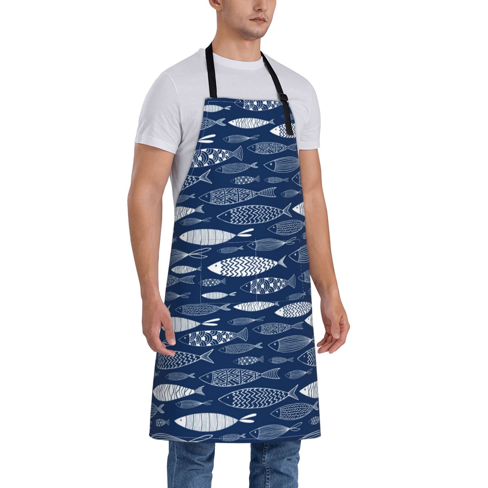 Kdxio Ornamental Fish Apron with Pockets Adjustable Kitchen Aprons for Men Women Waterproof Aprons for Cooking,Drawing,Crafting, Baking Household Cleaning