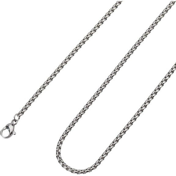 1 Box 8Pcs 24 Inch/60CM Stainless Steel Square Box Chain Blank Necklace Chains 2.5mm Silver Metal Round Boxes Links with Lobster Claw Clasps for Jewelry Making DIY Crafts Women Supplies