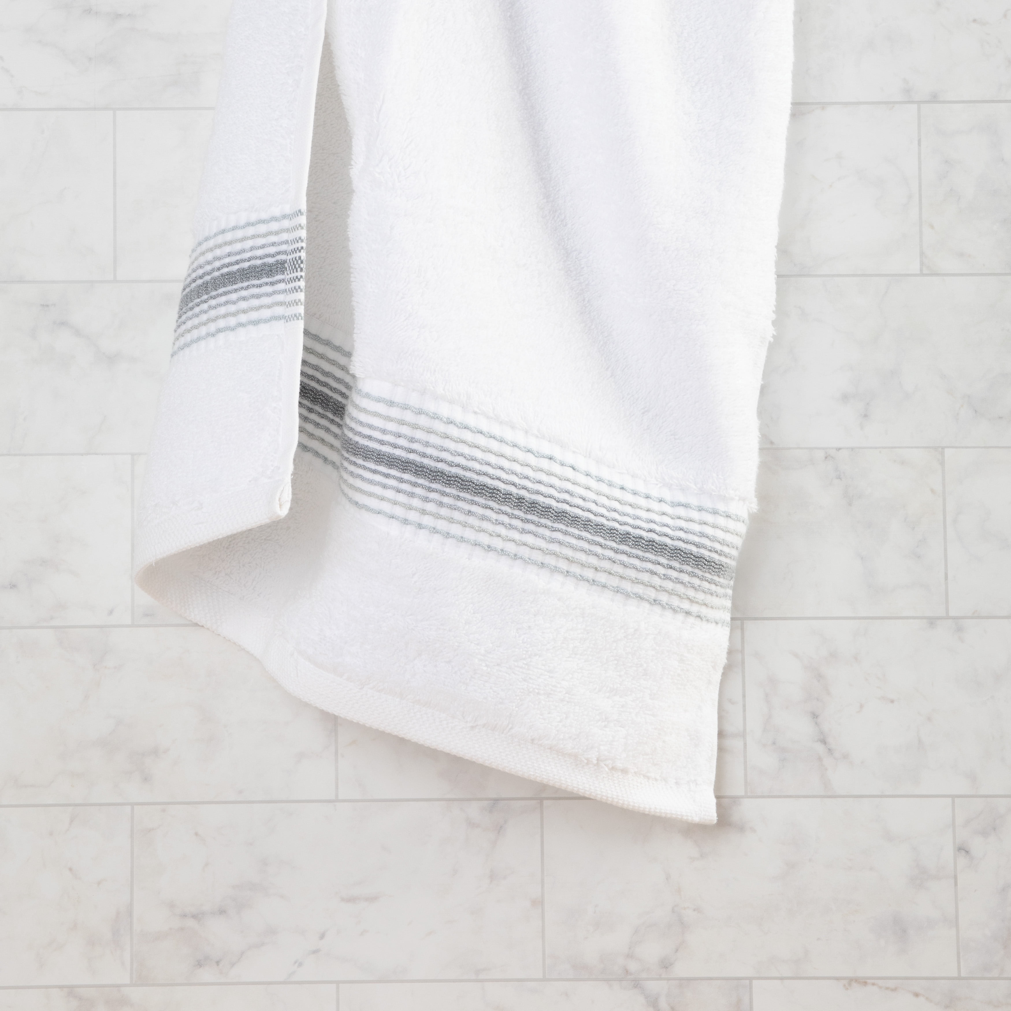 Aston and Arden White Turkish Luxury Striped Hand Towels for Bathroom 600 gsm, 18x32 in., 4-Pack , Super Soft Absorbent Hand Towels - Slate