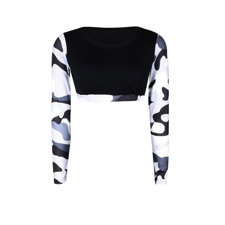 Sexy Yoga Clothes Fashion Camouflage Long Sleeve Yoga Tops For Women Fitness Sports Running Workout Sexy Crop T-shirts Tee Blouse ()