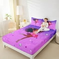 thumbnail image 3 of Manfei Kawaii Black Girl Twin Sheet Sets, Glitter Diamond Twin Fitted Sheet, Fuchsia Stars Moon Flat Sheet, Lightweight Room Decor, 3pcs, 3 of 6