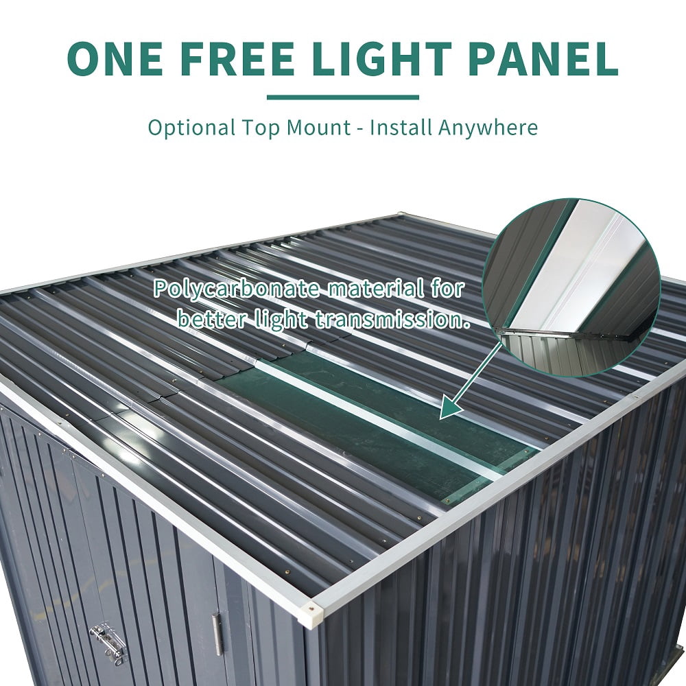 YDSM 6x8FT Galvanized Steel Outdoor Storage Shed with Lockable Double Doors, Metal Lean to Shed with Free PC Light Board for Tools, Bikes & Patio Essentials