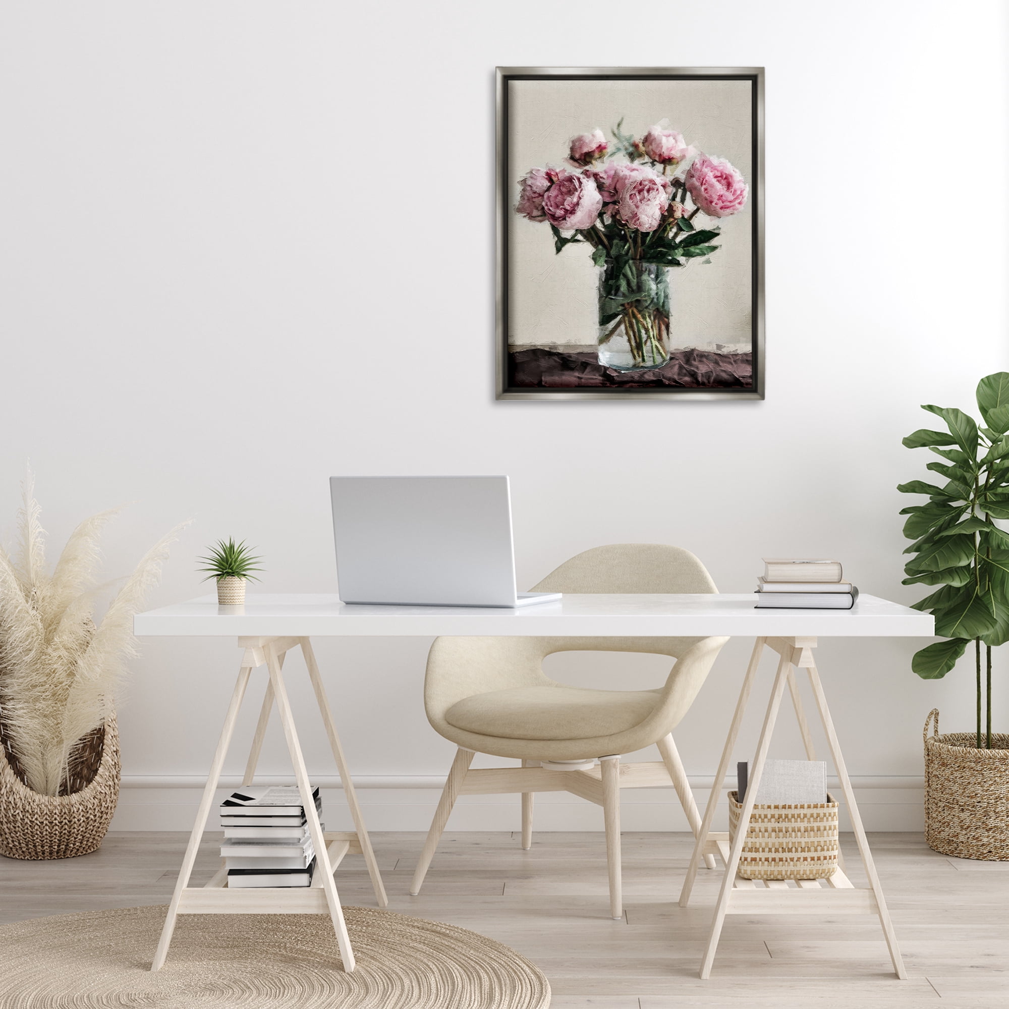 Stupell Industries Jar Of Roses Botanical & Floral Painting Gray Floater Framed Art Print Wall Art, 25 x 31