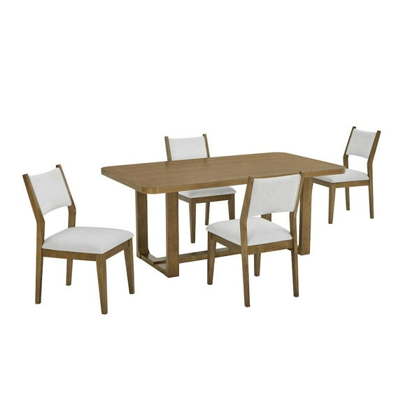 Roundhill Furniture Parker 5-Piece Dining Set, Trestle Dining Table with 4 Stylish Chairs, Light Oak
