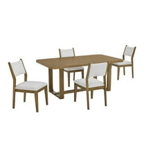 Roundhill Furniture Parker 5-Piece Dining Set, Trestle Dining Table with 4 Stylish Chairs, Light Oak