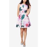 RACHEL Rachel Roy Womens Blush Multi Sleeveless Printed Taffeta Fit & Flare Dress 14