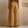 thumbnail image 3 of WULMLEO Womens Wide Leg Linen Pants Summer Boho Flowy Elastic Waist Trousers Baggy Side Slit Fringed Hem Bottoms with Pockets Khaki S, 3 of 5