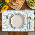 thumbnail image 4 of Teal Leaves Placemats Set of 6, Summer Plants Flowers Vintage Pastoral Placemats for Dining Table, Place Mats for Kitchen Tabletop, Waterproof Wipeable Dining Table Mats Set, 4 of 9