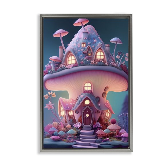 Stupell Industries Mystical Mushroom House Town & City Painting Gray Floater Framed Art Print Wall Art, 17 x 25