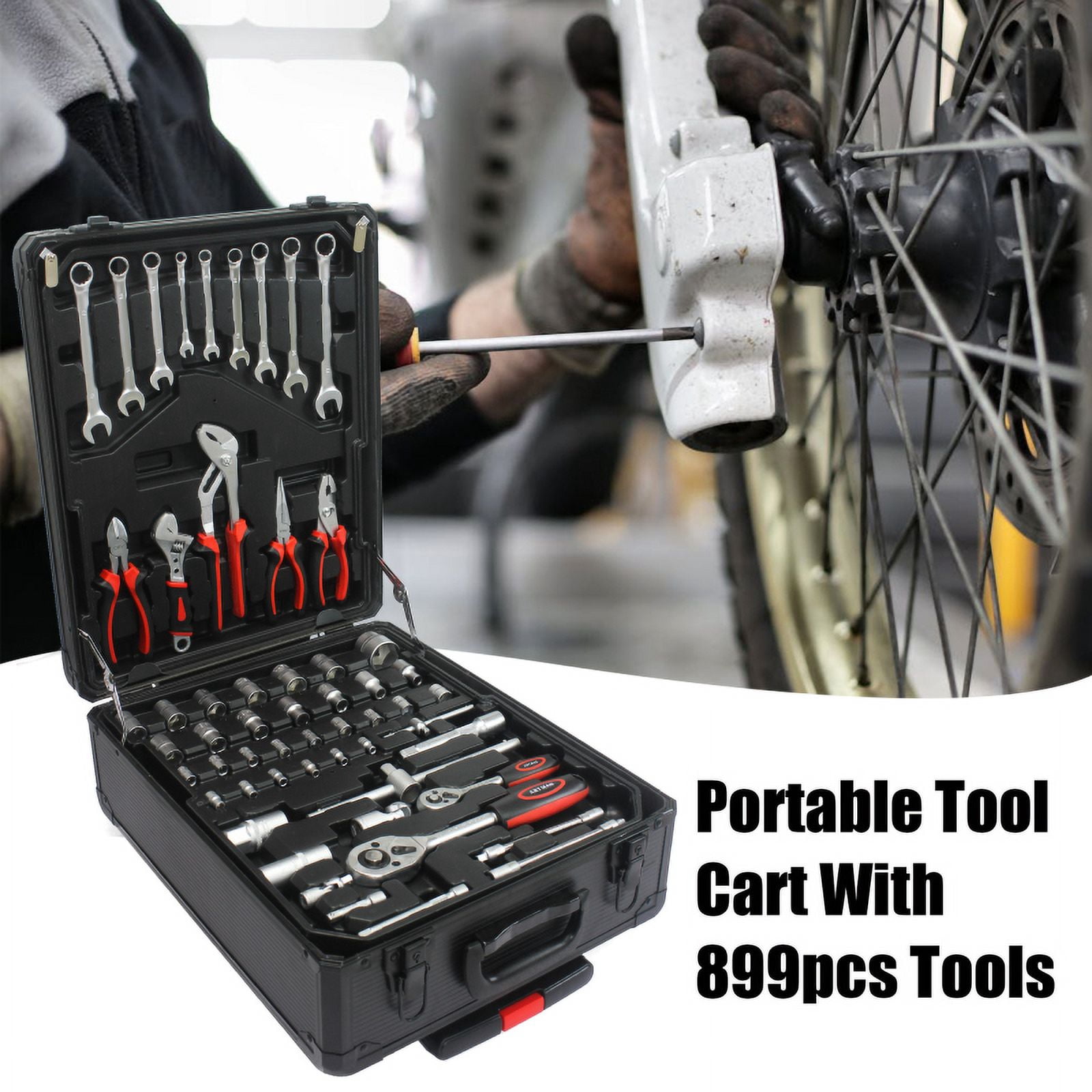 899pcs Home Repair Tool Set Kit, Toolbox Storage Case with 4 Drawers, General Household Tool Kit with Rolling Tool Box, Tool Set Kit for Maintenance, Garden, Homeowner, Handyman -Silver