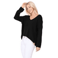 thumbnail image 3 of Women's Long Sleeve Wide V-Neck with Side Slit Oversize Pullover Sweater MK8219-BLK-L-BD, 3 of 5
