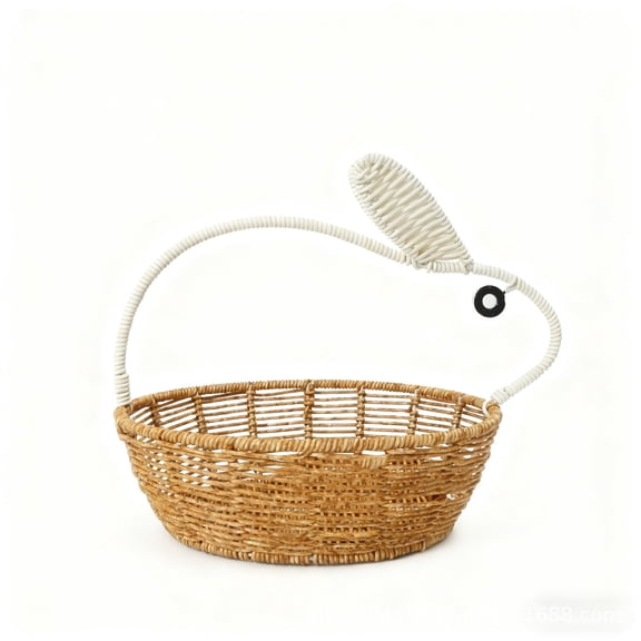 Easter Basket with Bunny Shape Handle, Empty Wicker Bunny Basket for Easter Eggs, Cute Organizing Basket Easter Decorations for Picnic Gift Packing Candy Storage Party Supplies Brown