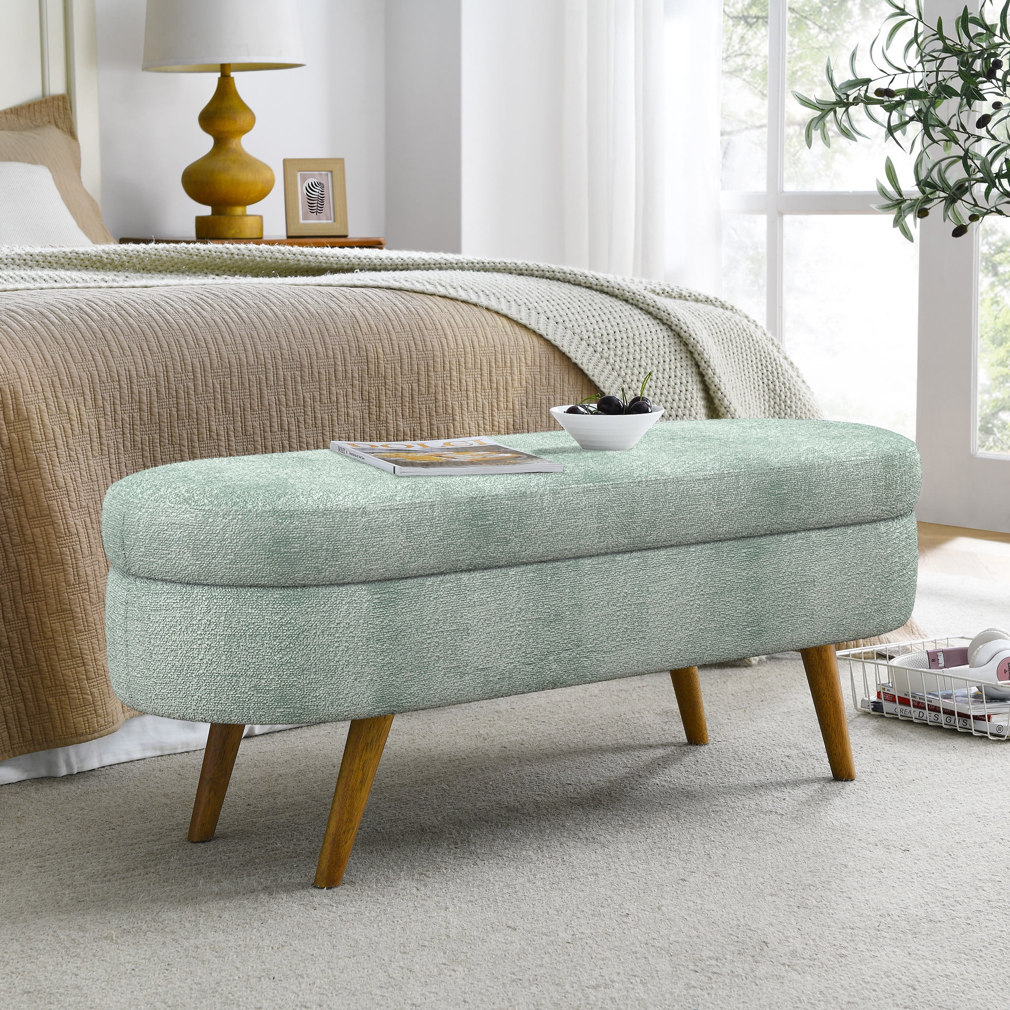 Storage Ottoman Bench End of Bed for Bedroom,Upholstered Entryway Shoe Seat Bench with Storage, Modern Cute Padded Blanket Chest Stool Foot Rest for Living Room, Window Seating