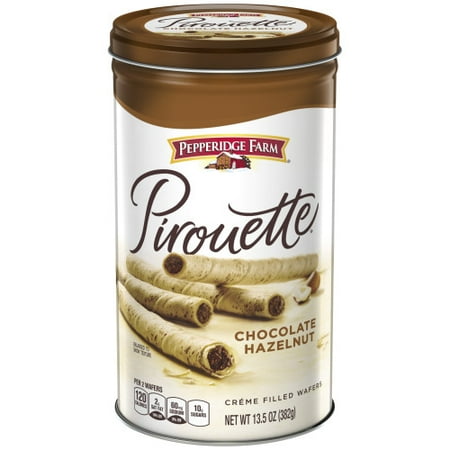 Large Cookie Tin - Pepperidge Farm Pirouette Crème Filled Wafers Chocolate Hazelnut Cookies, 13.5 oz. Tin